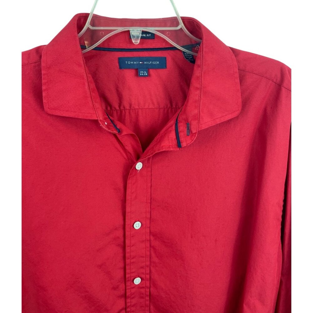 Tommy Hilfiger Red Button Up Dress Shirt Long Sleeve Mens Size 17 1/2-34-35 - Picture 3 of 8
